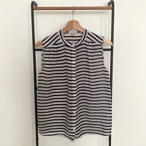 J. Crew Gauze Sleeveless Blouse Top, navy/white, Like New